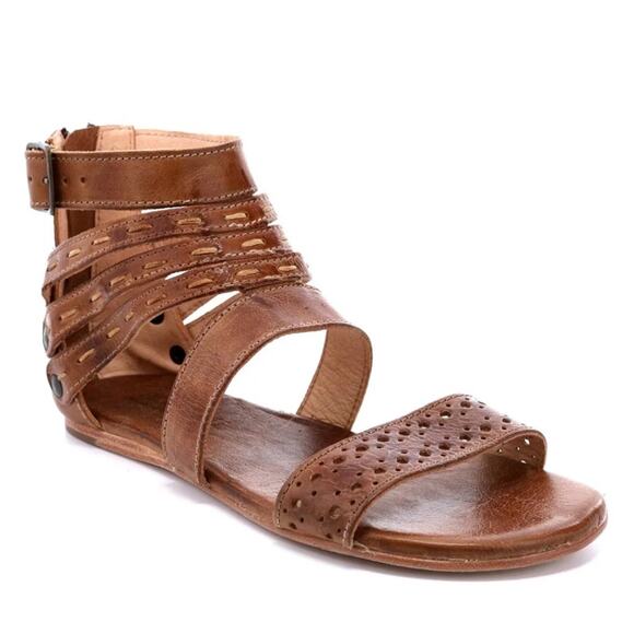 Bed Stu Shoes - Bed Stu Womens Artemis Ankle Wrap Back Zip Gladiator Sandal In Tan Rustic Brown